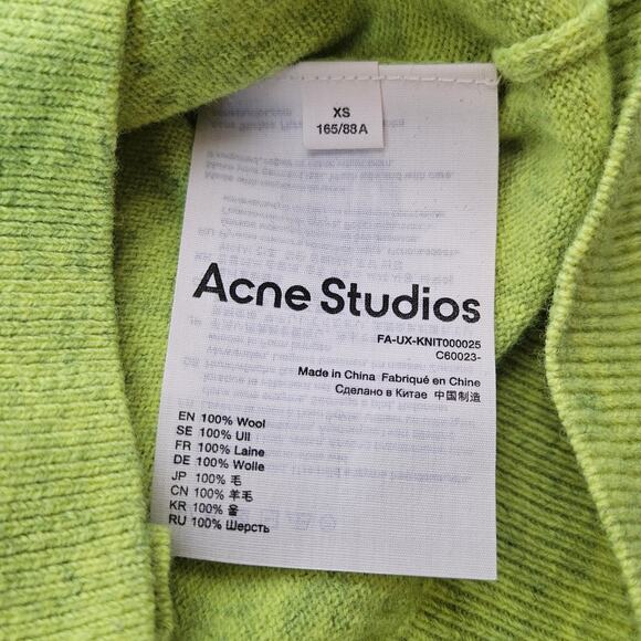Acne Studios Kalon Face Sweater Neon Green Wool Patch Sweater XS - Picture 5 of 9